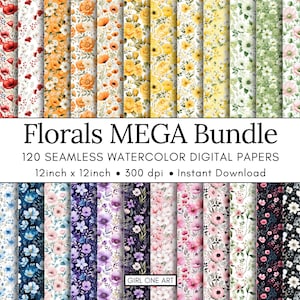 120 aquarel bloemen MEGA bundel afdrukbaar papier naadloos shabby chic digitaal wilde bloemen plakboek Cottagecore bloem ongewenste tijdschriftpapier