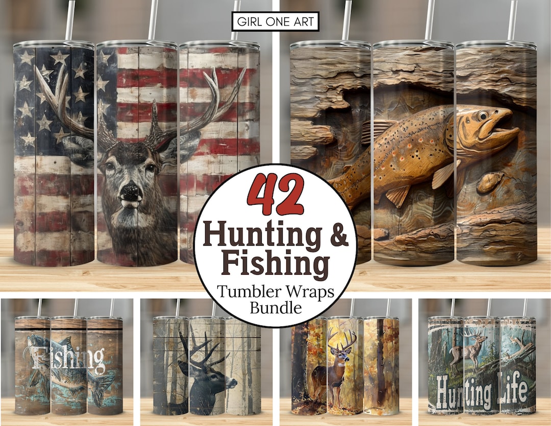 Hunting & Fishing Tumbler Wrap Bundle 20oz Skinny Straight Hunter ...