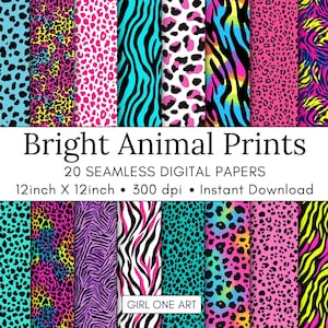 Impressions animalières lumineuses papier imprimable sans couture JPG léopard guépard zèbre motifs papiers numériques Scrapbook planner rose des années 80 90 fond