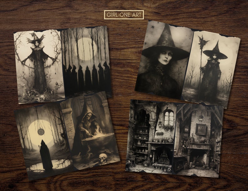 Gothic Witch Junk Journal Kit Instant Download Digital Scrapbook Paper Gothic Collage Sheets Vintage Ephemera Horror Gothic Backgrounds JPG image 6