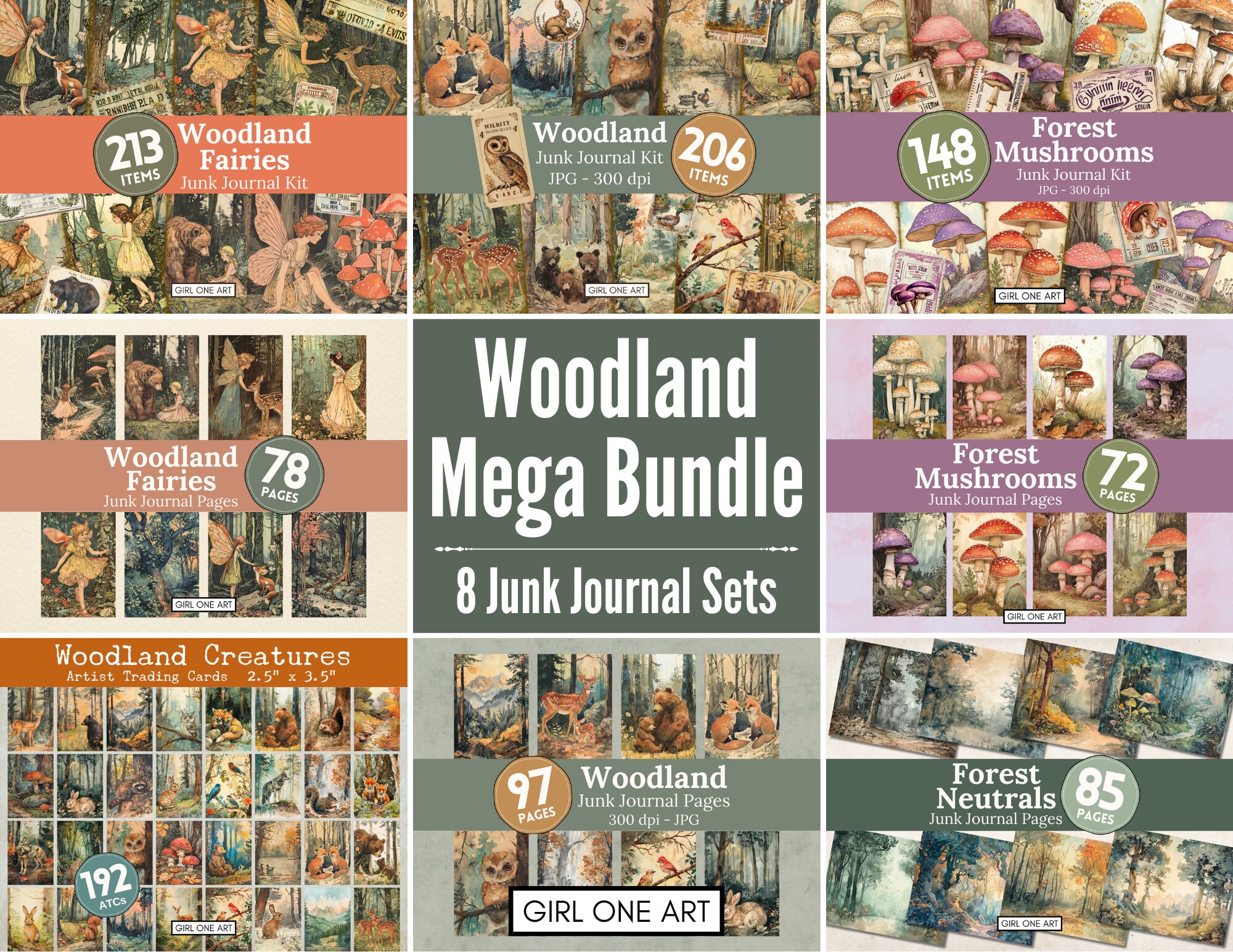 Woodland Junk Journal Kit Mega Bundle Digital Fairy Scrapbook Paper ...