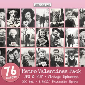 Retro Valentijnsfoto Ephemera Pack Romantische rommeljournaal Afdrukbare antieke bloemenfoto's ATC-achtergrond Kastkaart Vintage Love Papers