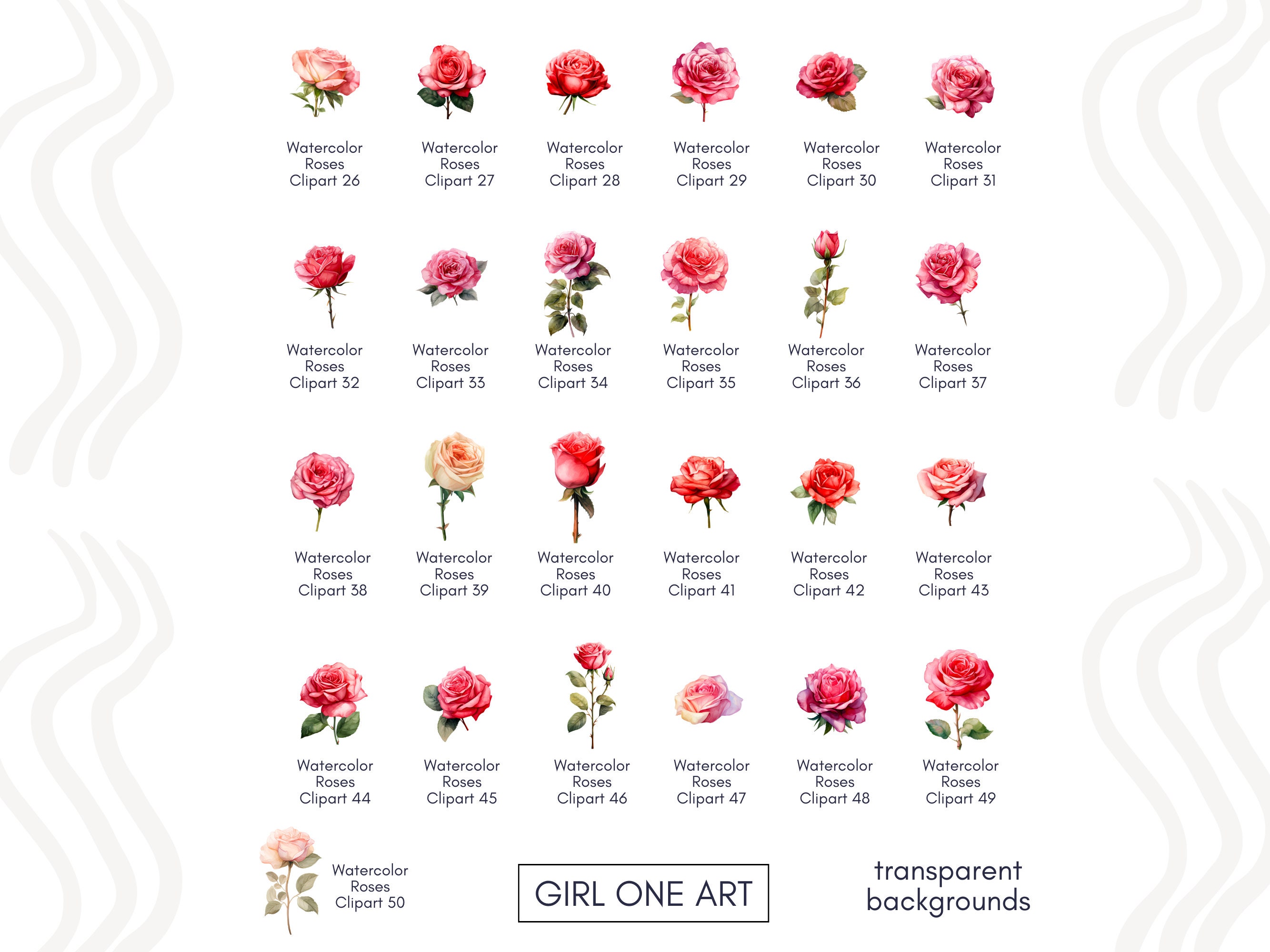 Watercolor Roses Clipart Bundle PNG SVG Commercial Use - Etsy