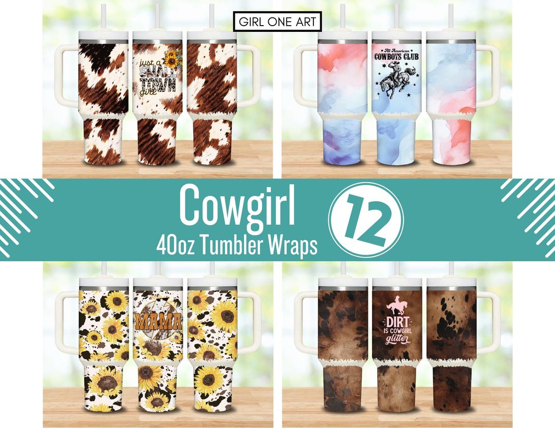 Cowgirl 40oz Tumbler Wrap Bundle: Boho Western Floral PNG Glitter ...