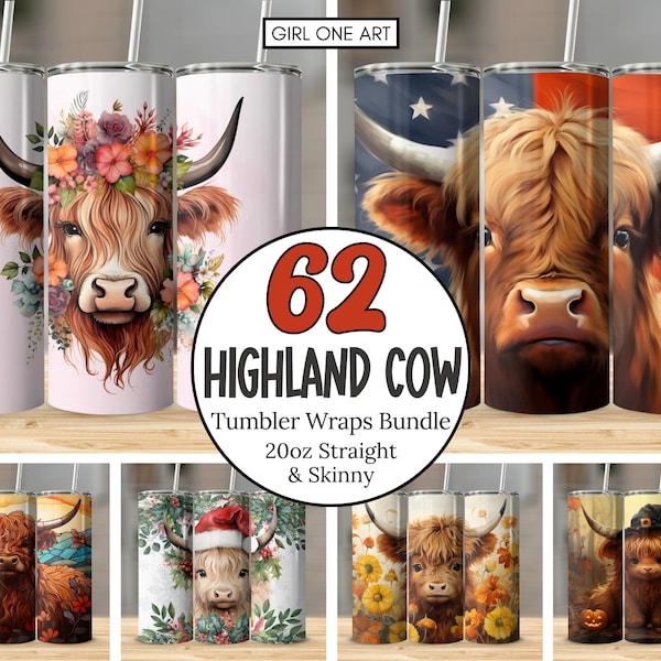 Highland Cow Tumbler Wrap Bundle 20oz Skinny & Straight Tumbler Highland Cow PNG Sublimation Design Digital Download Western Christmas Gift