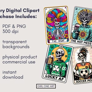 Funny Tarot Cards Clipart Set PNG PDF Commercial Use Sarcastic Snarky Skeleton Sublimation Witchy Digital Mom Dad Adult Humor Design image 3