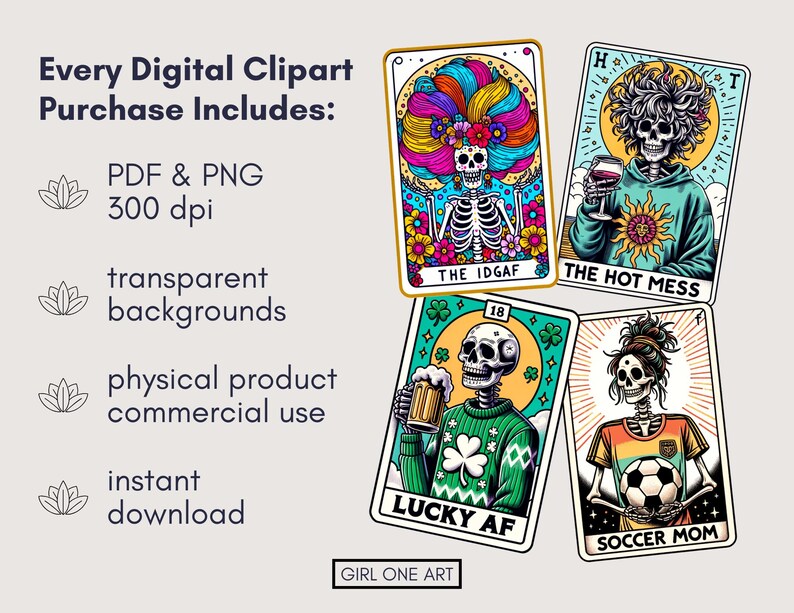 Funny Tarot Cards Clipart Set PNG PDF Commercial Use Sarcastic Snarky Skeleton Sublimation Witchy Digital Mom Dad Adult Humor Design image 3