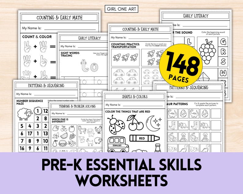 Preschool Essential Skills Worksheets: Numbers, Handwriting, Counting ...