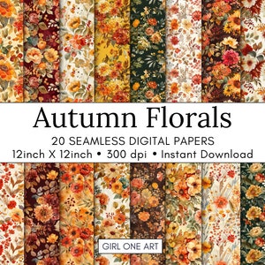 Bundle de papier imprimable fleurs d'automne sans couture automne Junk Journal en téléchargement numérique vintage fleurs des bois Scrapbooking motifs arrière-plans