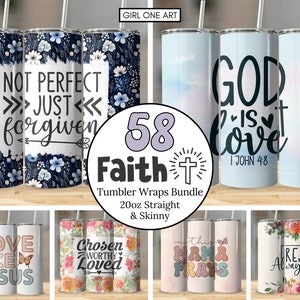 Faith Bible Verse Tumbler Wrap Bundle 20oz Skinny & Straight Tumbler Sublimation Design Digital Download Christian PNG Scripture Quotes Gift