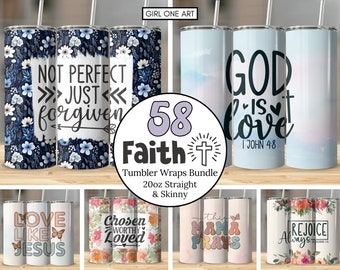 Faith Bible Verse Tumbler Wrap Bundle 20oz Skinny & Straight Tumbler Sublimation Design Digital Download Christian PNG Scripture Quotes Gift