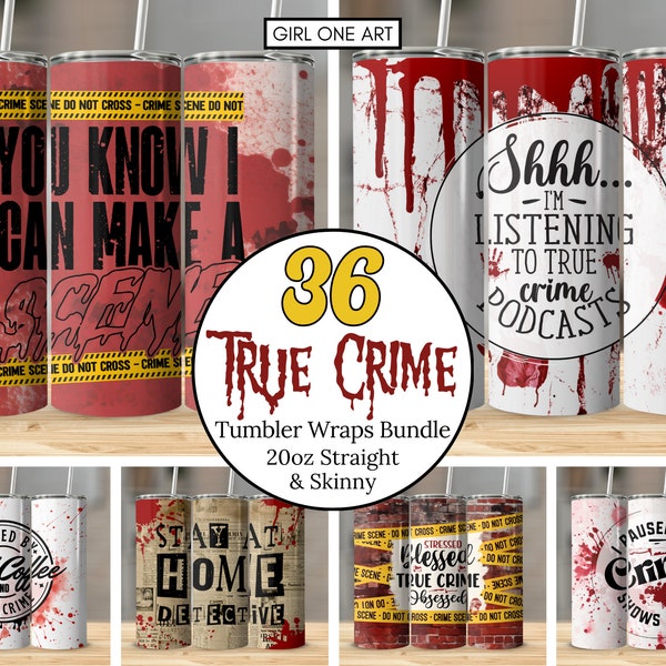 Bundle d'emballage de gobelet True Crime 20 oz gobelet fin et droit, sublimation, téléchargement numérique Murder Show gobelet PNG usage commercial