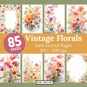 Vintage Florals ongewenste dagboekpagina's digitale download lentebloem collagebladen botanische plakboek JPG afdrukbare achtergronden kaarten