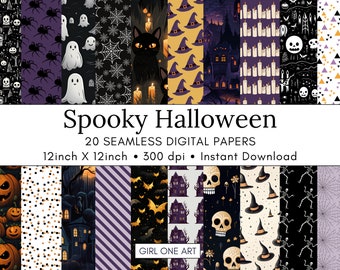 20 Spooky Halloween Digital Papers Seamless Commercial Use Instant Download Pumpkins Haunted Houses Ghosts Party Invitations Cricut Design