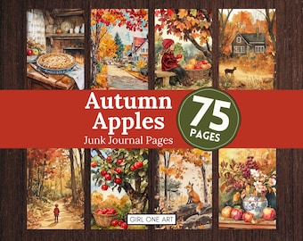 Autumn Apples Junk Journal Pages: Fall Collage Printable Paper (Digital Download)