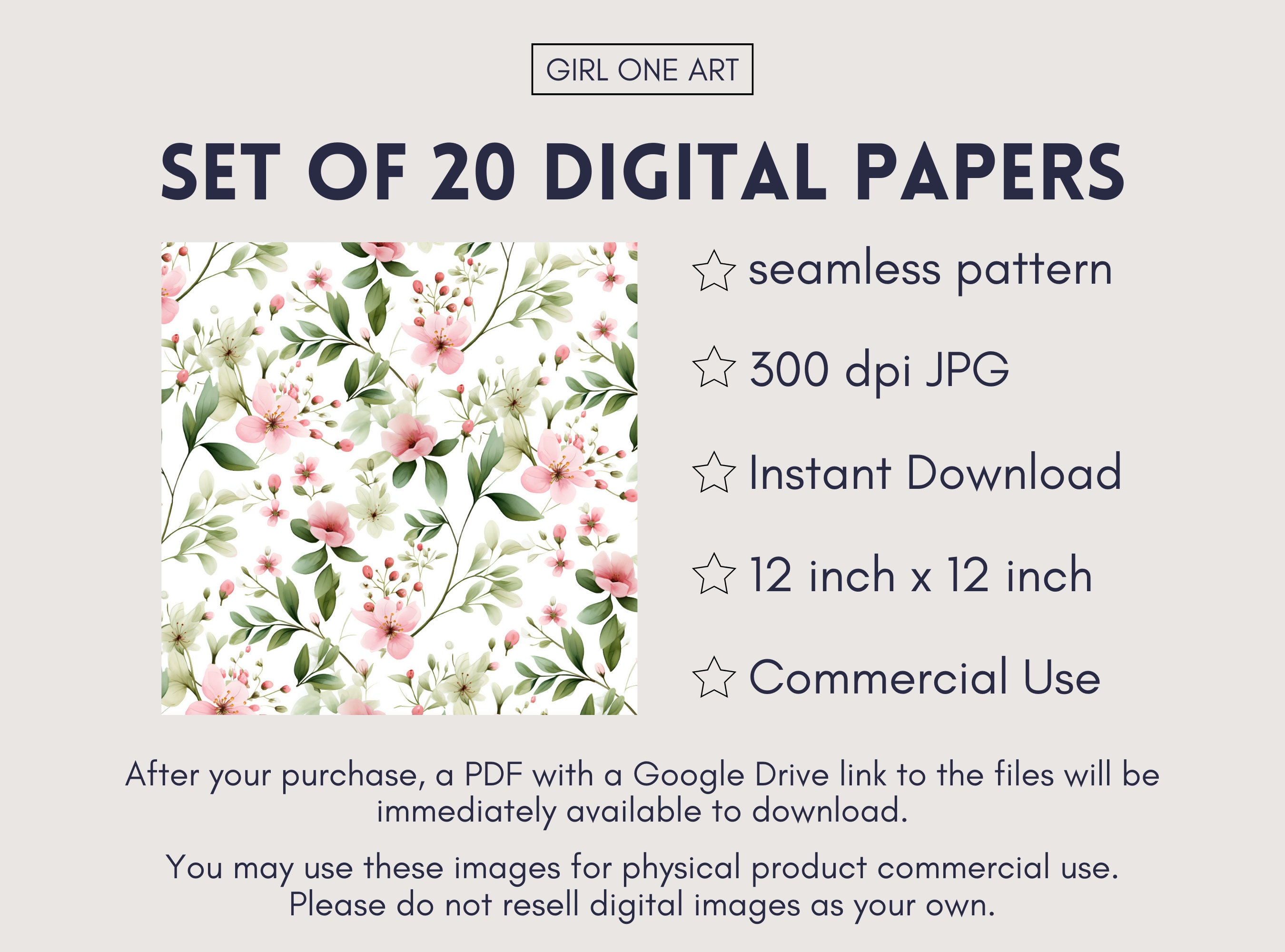 Pink Watercolor Floral Printable Paper Seamless JPG Shabby Chic Digital ...