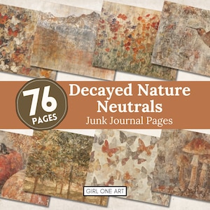 Natur Neutrals Junk Journal Seiten Digitaler Download Wald Scrapbook Papier Herbst Collage Sheets Schmetterling druckbare Hintergrund Floral JPG