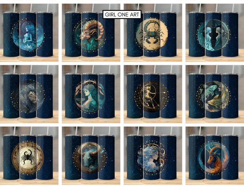 Zodiac Sign Tumbler Wrap Bundle 20 oz Skinny & Straight Tumbler Sublimation Design Digital Download Inspirational Tumbler PNG Commercial Use image 6