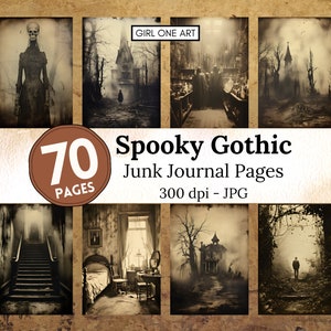 Spooky Gothic ongewenste dagboekpagina's Instant Download digitale scrapbook papier Kit gotische collage vellen Vintage Horror Halloween achtergronden JPG