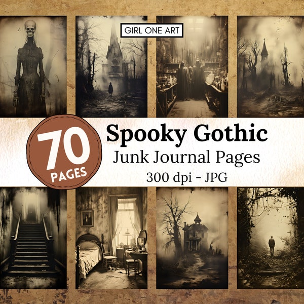Spooky Gothic Junk Journal Pages Instant Download Digital Scrapbook Paper Kit Gothic Collage Sheets Vintage Horror Halloween Backgrounds JPG