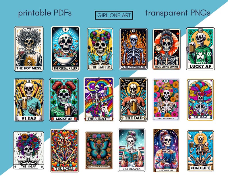Funny Tarot Cards Clipart Set PNG PDF Commercial Use Sarcastic Snarky Skeleton Sublimation Witchy Digital Mom Dad Adult Humor Design image 5
