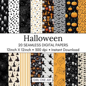 Halloween Digital Papers Seamless Commercial Use Instant Download Pumpkins Witches Bats Party Invitations Apparel Wall Art Cricut Design