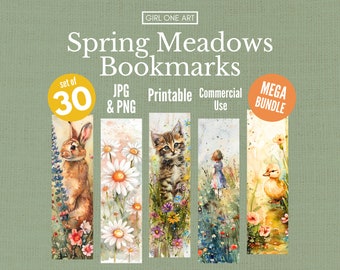 Spring Meadows Printable Bookmark Bundle PNG & JPG Print and Cut Sublimation Scrapbook Junk Journal Gift Tags Wildflower Labels