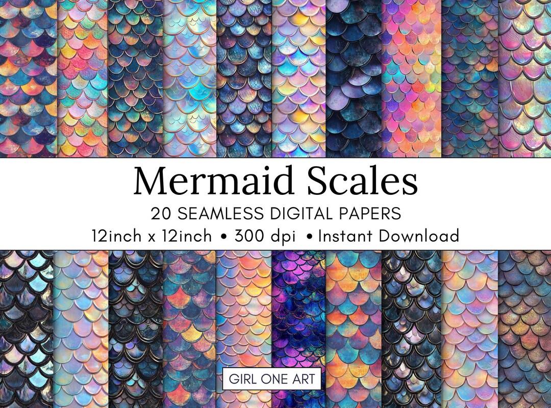 Mermaid Scales Seamless Paper: Fantasy Nautical Ocean Patterns (digital ...