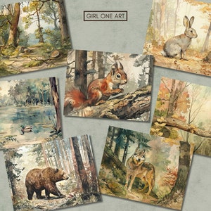 Woodland Junk Journal Kit Digital Download Scrapbook Paper Forest Fairy Collage Sheets Fox Bear Deer Ephemera Printable Backgrounds JPG image 7