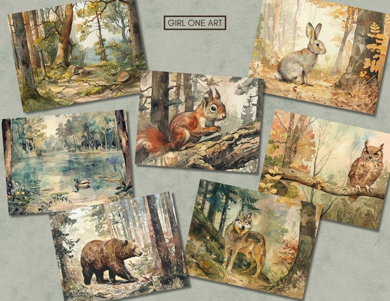Woodland Junk Journal Kit Digital Download Scrapbook Paper Forest Fairy Collage Sheets Fox Bear Deer Ephemera Printable Backgrounds JPG image 7