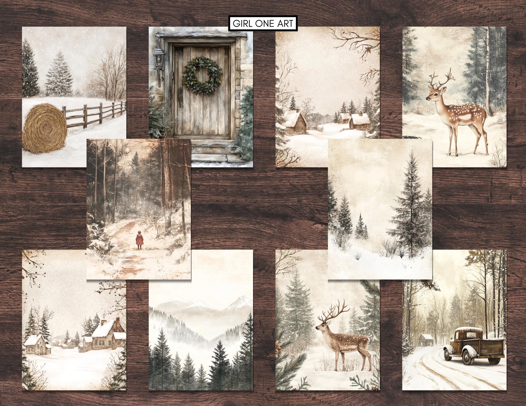 Rustic Winter Junk Journal Pages: Woodland Christmas Papers (digital ...