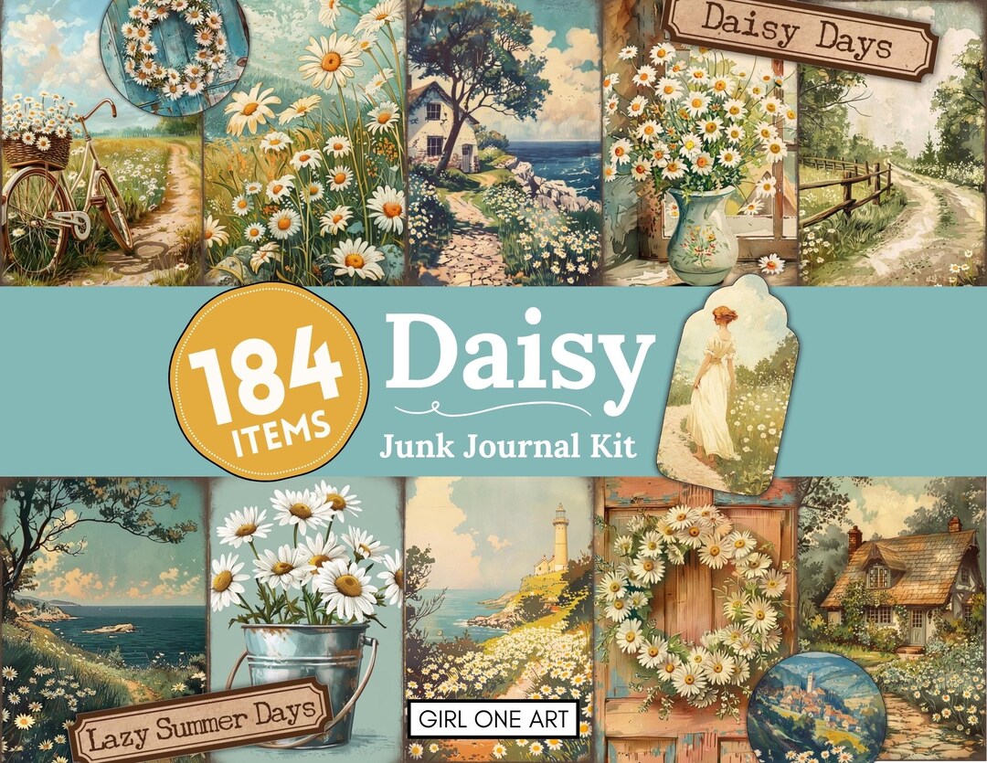 Daisy Junk Journal Kit: Digital Vintage Spring Flowers, Printable ...