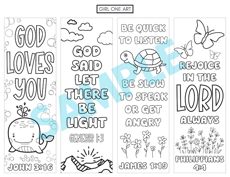 Bible Verse Coloring Bookmark Set Printable Christian Faith Bible Study Activity Scripture Bookmarks to Color Sunday School Kids Coloring image 7