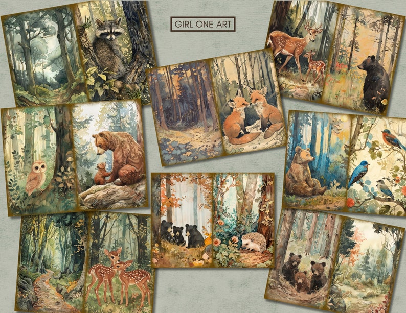 Woodland Junk Journal Kit Digital Download Scrapbook Paper Forest Fairy Collage Sheets Fox Bear Deer Ephemera Printable Backgrounds JPG image 5