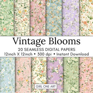 Vintage bloemen naadloos digitaal papier, shabby-chique rozen, junk-journaalprints, lentebloempatronen
