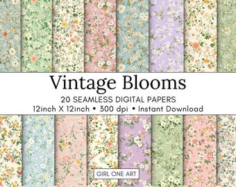 Vintage Floral Seamless Digital Paper, Shabby Chic Roses, Junk Journal Printables, Spring Flower Patterns