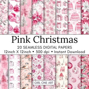 Rosa Weihnachten Nahtlose Papier Bündel Printable Winter Holly Berry Weihnachten Junk Journal Vintage Wald Pine Verpackung Retro Scrapbook Muster