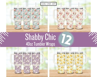 Shabby Chic 40oz Tumbler Wrap Bundle: Boho Floral PNG (Digital Download)