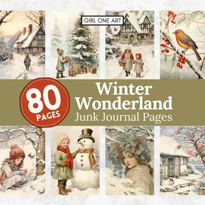 Winter ongewenste dagboekpagina's Instant Download digitale pastel kerst plakboek papier collage vellen JPG Vintage achtergronden sublimatie