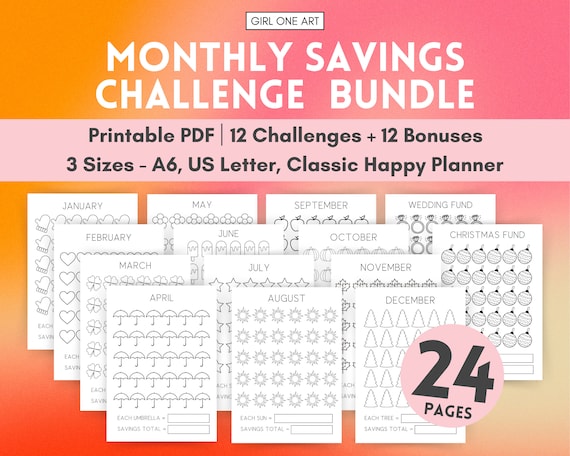 Monthly Money Saving Challenge Savings Tracker Printables Savings Tracker Bundle Mini Saving Challenge Printable Low Income Cash Envelope