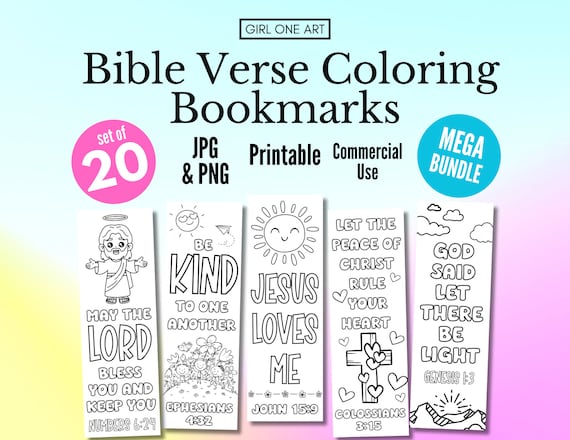 Bible Verse Coloring Bookmark Set Printable Christian Faith Bible Study Activity Scripture Bookmarks to Color Sunday School Kids Coloring