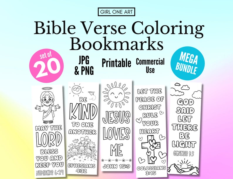 Bible Verse Coloring Bookmark Set Printable Christian Faith Bible Study Activity Scripture Bookmarks to Color Sunday School Kids Coloring image 1
