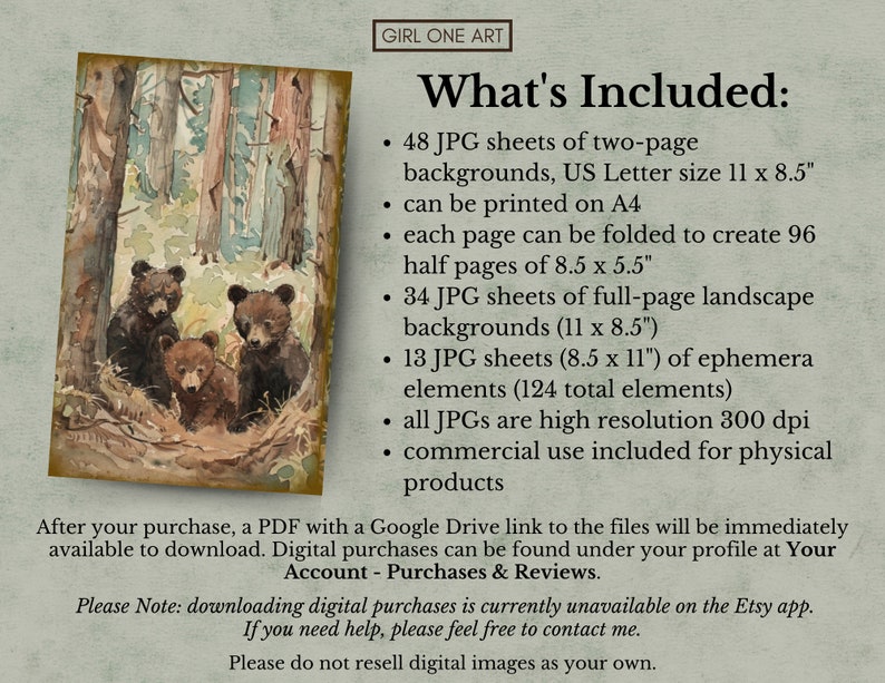 Woodland Junk Journal Kit Digital Download Scrapbook Paper Forest Fairy Collage Sheets Fox Bear Deer Ephemera Printable Backgrounds JPG image 2