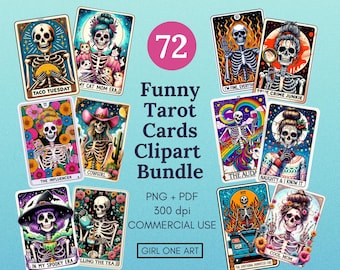 Funny Tarot Cards Clipart Set PNG PDF Commercial Use Sarcastic Snarky Skeleton Sublimation Witchy Digital Mom Dad Adult Humor Design