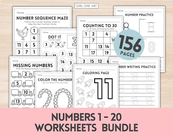 Numbers 1-20 Worksheets Printable Tracing Coloring Dot Homeschool Learning Kindergarten Prek Toddlers Daycare Handwriting Counting Practice