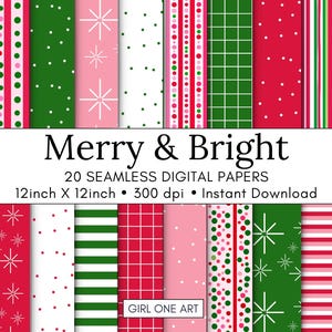 Lot de papiers sans couture joyeux et lumineux Noël JPG imprimable hiver Noël couleur rayures pois emballage Scrapbook motifs décoration de fête