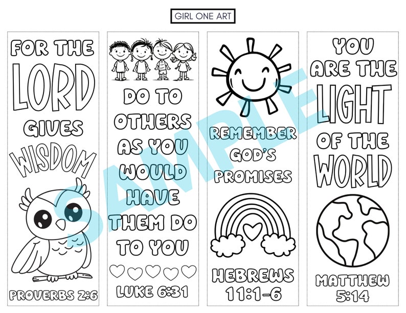 Bible Verse Coloring Bookmark Set Printable Christian Faith Bible Study Activity Scripture Bookmarks to Color Sunday School Kids Coloring image 4