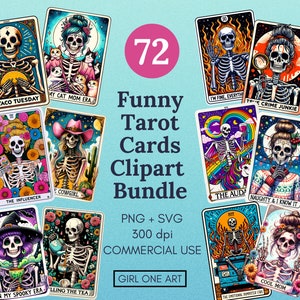 Lustige Tarot Karten Clipart Set PNG SVG Kommerzielle Nutzung Sarkastisch Snarky Skeleton Sublimation Witchy Digital Mama Papa Erwachsener Humor T-Shirt Design
