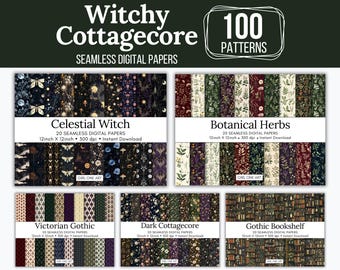Witchycore Cottage Digital Paper Mega Bundle: Gothic Halloween Muster (PDF & JPEG Download)