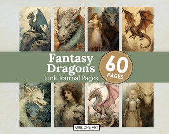 Fantasy Dragons Junk Journal Pages Instant Download Digital Scrapbook Paper Collage Sheets Printable Backgrounds JPG